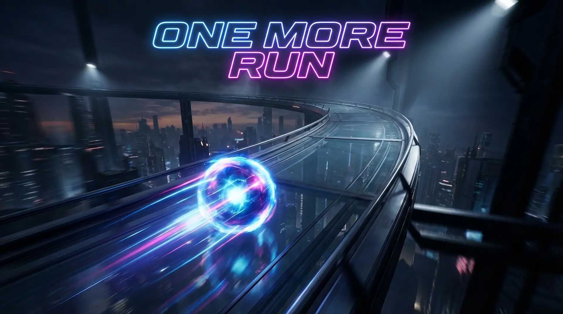 One More Run project artwork showing a glowing sphere on a neon track beneath the game title.